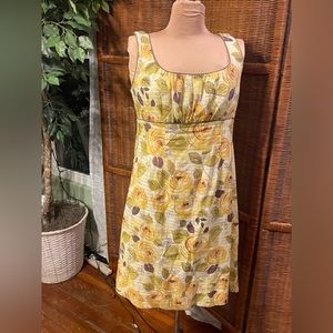 Cabi Yellow Floral Empire Waist Sundress Lined Knee Length Size M